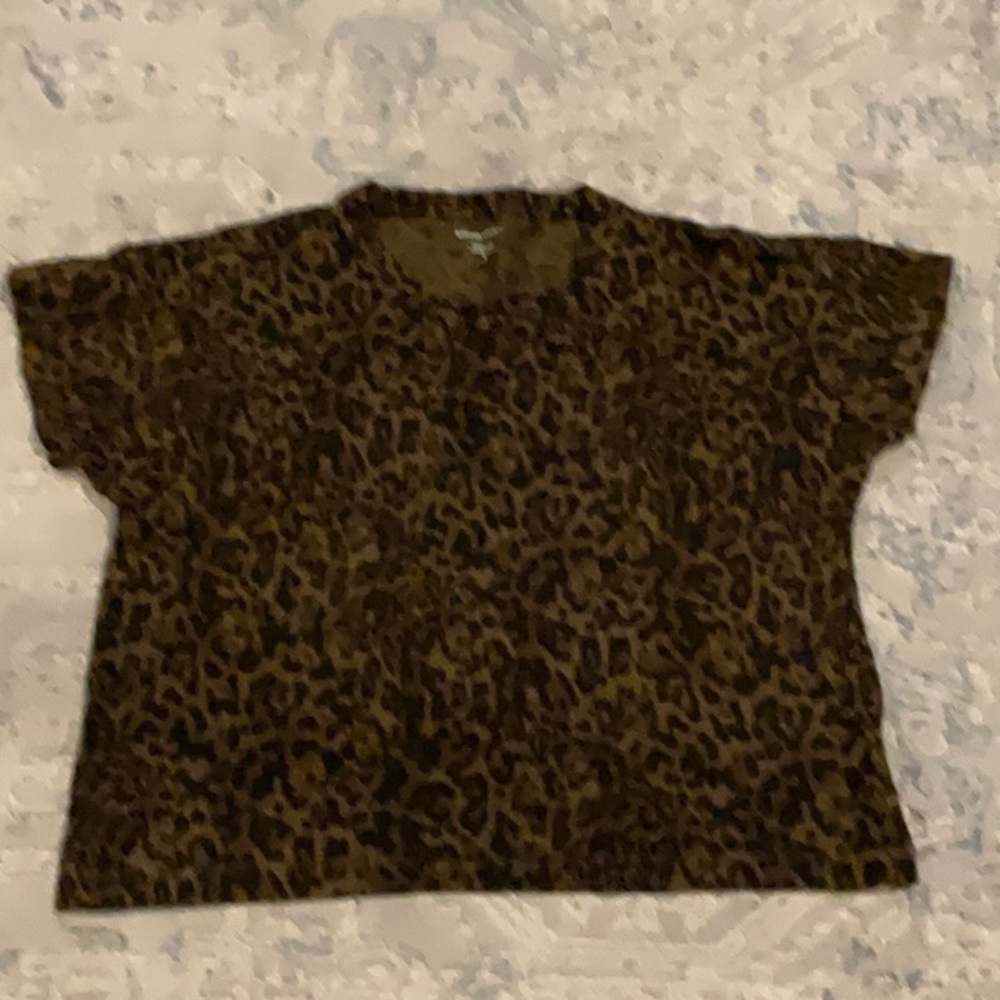 Dark Brown Camouflage Short Sleeve Tee with Crew Neck and Boxy Fit